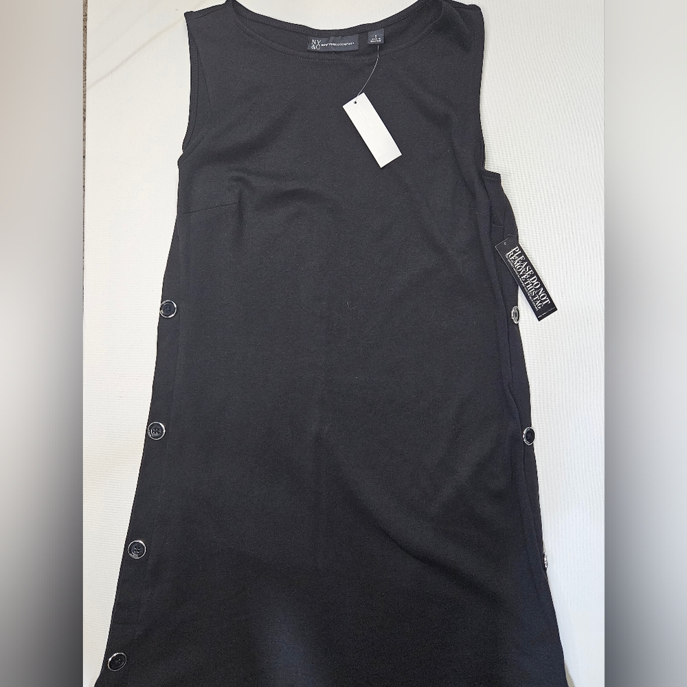Womens Black Dress Small New York & Company Casual Midi Jersey LBD - Picture 8 of 8